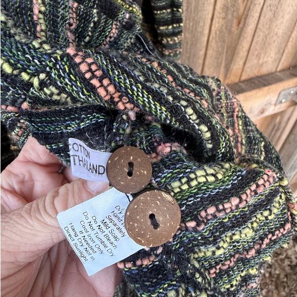 YASUKO KURISAKA Large nubby green peach black JACKET 100% Cotton Lagenlook - Picture 5 of 5